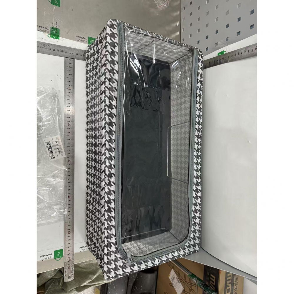 Cutie depozitare cu cadru metalic, pentru incaltaminte, haine, lingerie, fermoar calitativ, fereastra transparenta, manere laterale, 60 x 30 x 16 cm, alb negru [2]