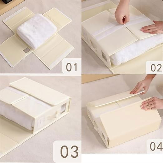 Cutie depozitare lenjerii de pat, pliabila, capacitate 18l, 38x33x12 cm, din panza oxford cu pp incorporat, fereastra vizibila, alb ivoir [9]