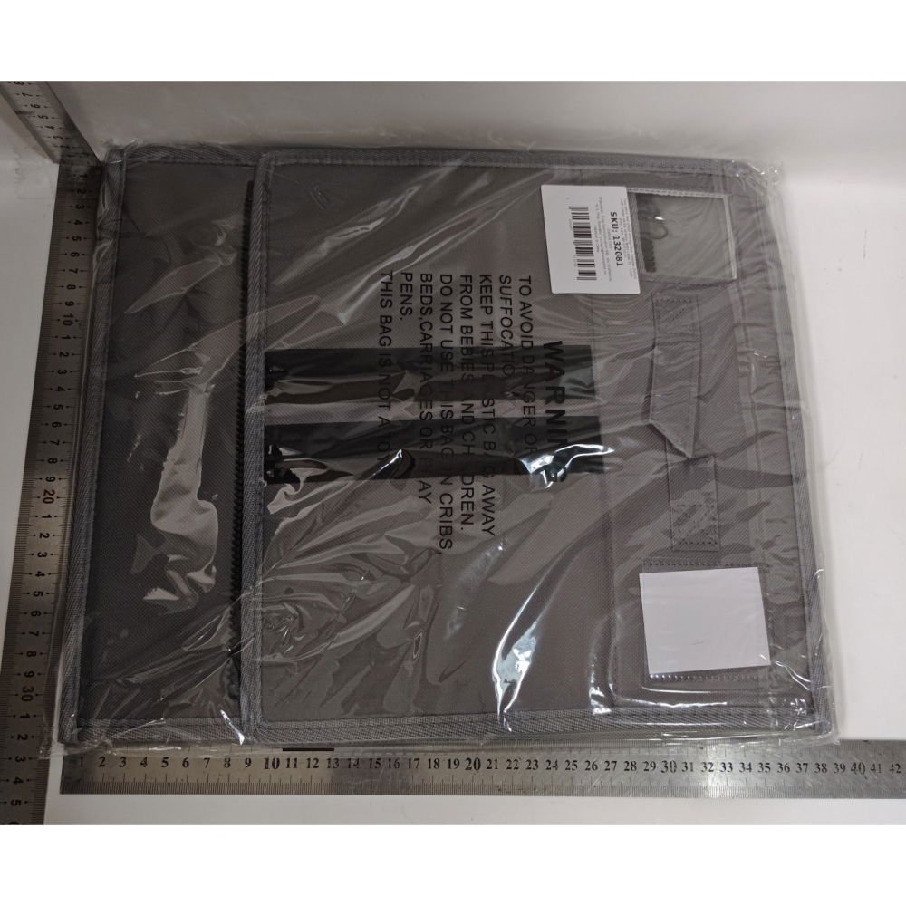 Cutie depozitare lenjerii de pat, pliabila, capacitate 18l, 38x33x12 cm, din panza oxford cu pp incorporat, fereastra vizibila, gri [2]