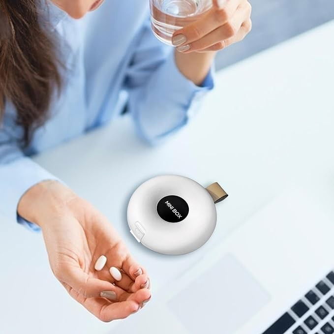 Cutie depozitare medicamente, 6 compartimente, inchidere etans, portabila, rotund, alb/negru, pp, 8.4x2.9x8.5 cm [6]