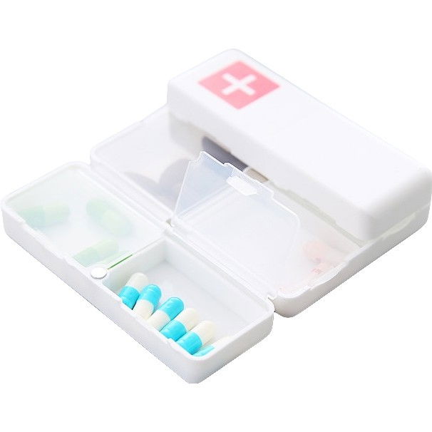 Cutie depozitare medicamente, 7 compartimente sigilate individual, pliabila, portabila, alb/rosu [1]