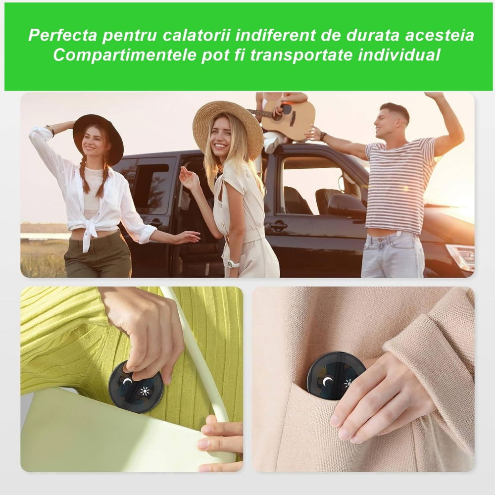 Cutie depozitare medicamente, 7 zile, 14 compartimente, cutie suport, recipiente detasabile, portabila, negru, 17.5x11x9.5 cm [2]