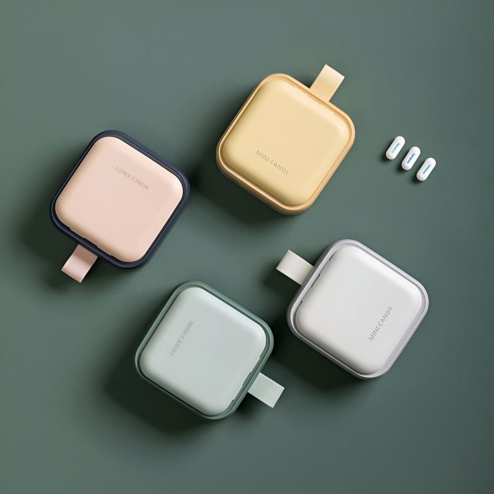 Cutie depozitare medicamente mini, 4 compartimente, inchidere etans, portabila, patrat, gri, pp, 7.5x7.5x3 cm [7]