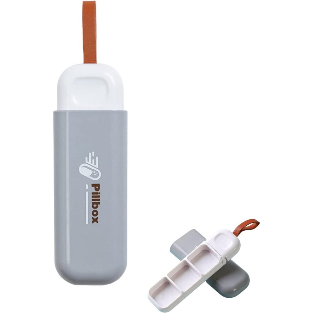 Cutie depozitare medicamente, portabila, 3 compartimente, tip breloc, plastic, glisanta, gri, 10.7x3.6x1.6 cm [3]