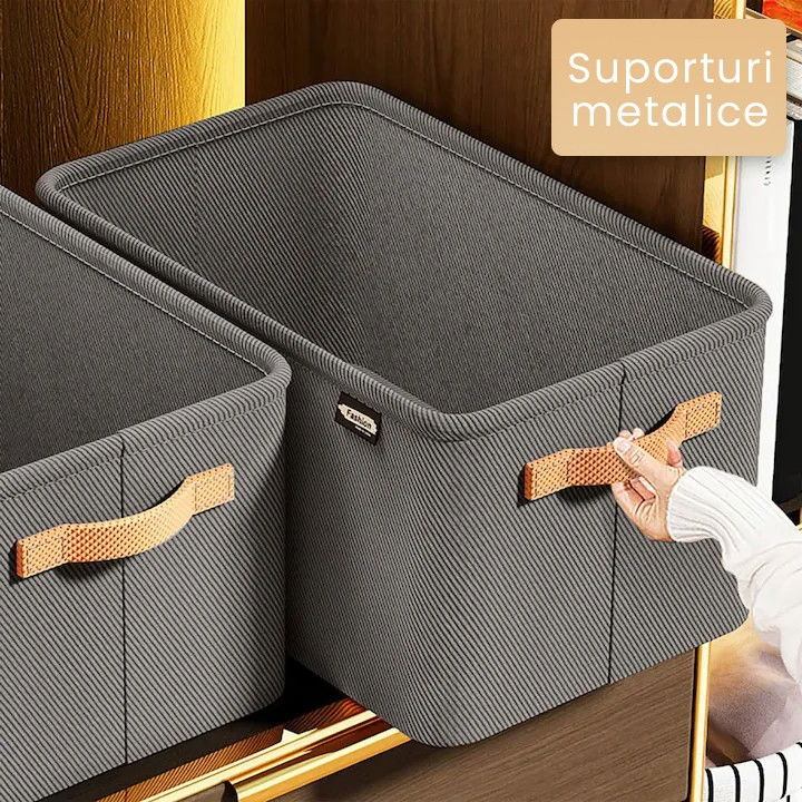 Cutie depozitare  pentru haine, lucruri, din textil cu cadru metalic, manere laterale, forma dreptunghiulara, 42 x 28 x 25 cm, volum 29 l, gri [4]