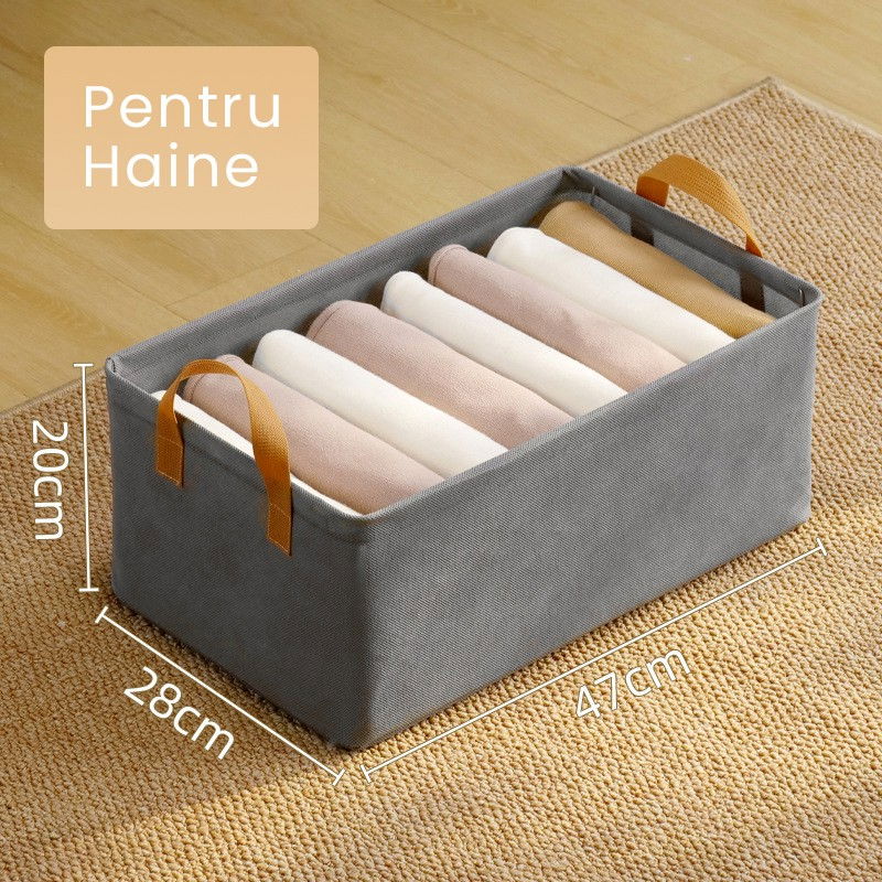 Cutie depozitare  pentru haine, lucruri, din textil cu cadru metalic, manere laterale, forma dreptunghiulara, 47 x 28 x 20 cm, volum 26 l, gri [3]
