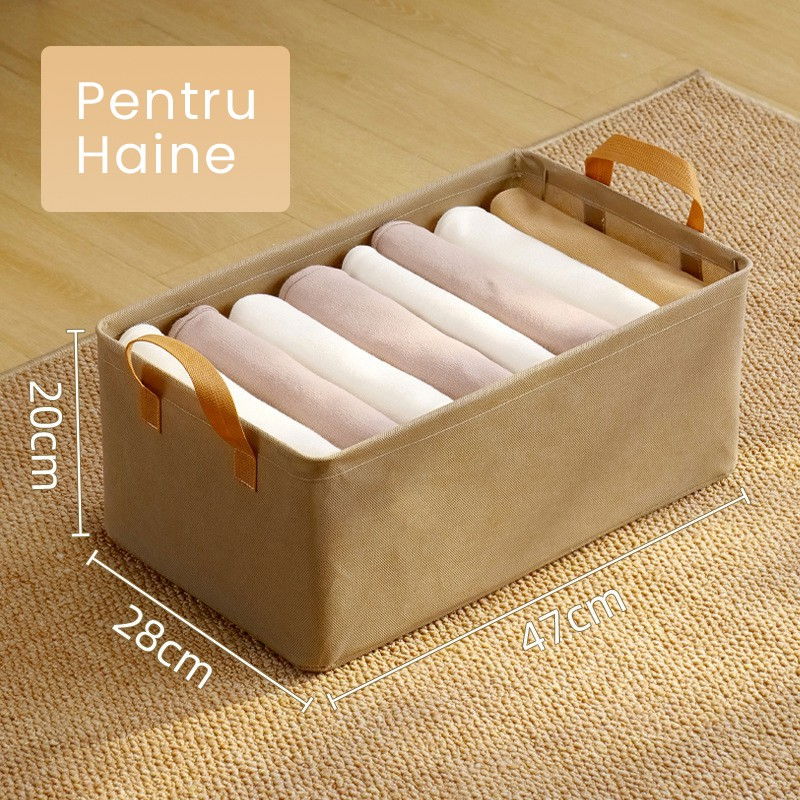 Cutie depozitare  pentru haine, lucruri, din textil cu cadru metalic, manere laterale, forma dreptunghiulara, 47 x 28 x 20 cm, volum 26 l, kaki [3]