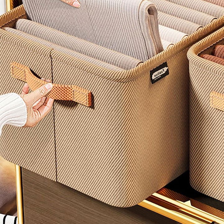 Cutie depozitare  pentru haine, lucruri, din textil cu cadru metalic, manere laterale, forma dreptunghiulara, 48 x 28 x 25 cm, volum 34 l kaki [4]