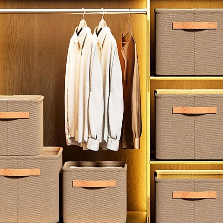 Cutie depozitare  pentru haine, lucruri, din textil cu cadru metalic, manere laterale, forma dreptunghiulara, 48 x 28 x 25 cm, volum 34 l kaki [6]