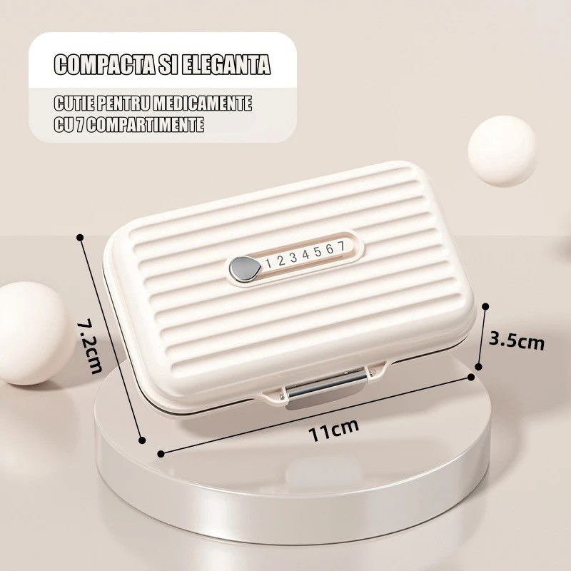 Cutie medicamente, bej, 7 compartimente, portabila si compacta, 11x7.2x3.5 cm, ideala pentru uzul cotidian [2]