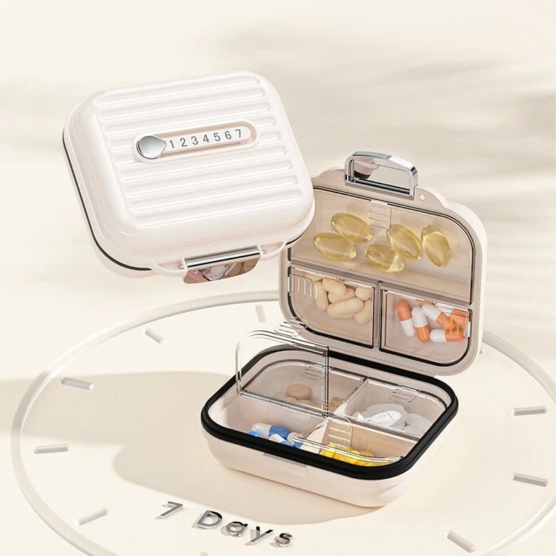 Cutie medicamente, bej, 7 compartimente, portabila si compacta, 7.8x7.2x3.5 cm, ideala pentru uzul cotidian [3]