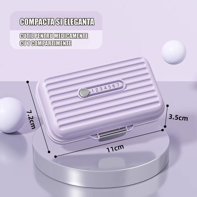 Cutie medicamente, mov, 7 compartimente, portabila si compacta, 11x7.2x3.5 cm, ideala pentru uzul cotidian [2]