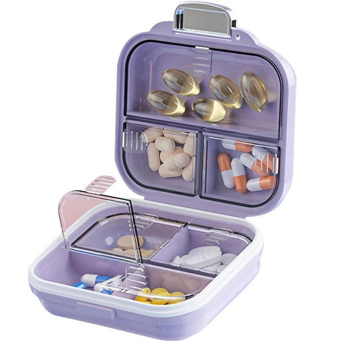 Cutie medicamente, mov, 7 compartimente, portabila si compacta, 7.8x7.2x3.5 cm, ideala pentru uzul cotidian [6]