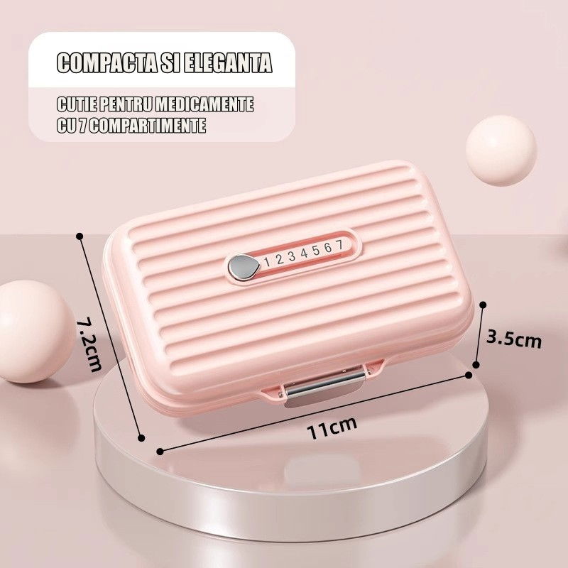 Cutie medicamente, roz, 7 compartimente, portabila si compacta, 11x7.2x3.5 cm, ideala pentru uzul cotidian [2]