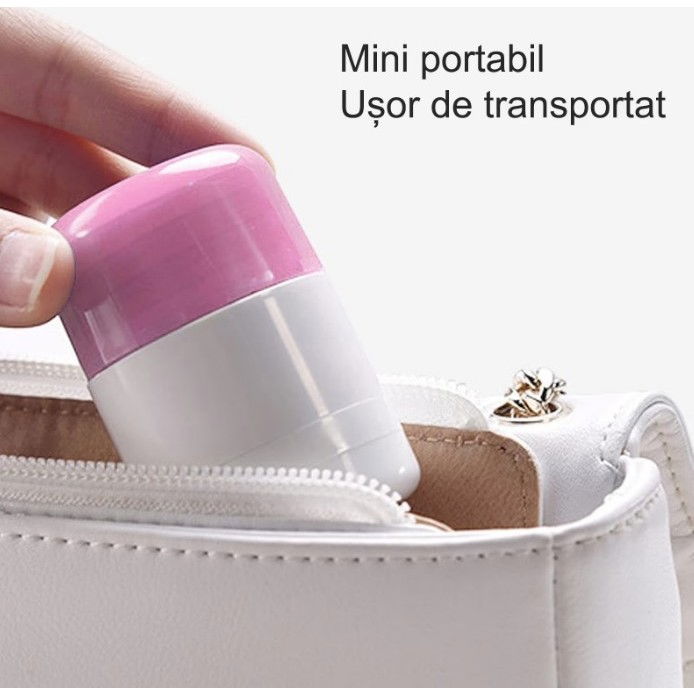 Cutie pastile multifunctionala, 4 in 1, pahar apa, taiere, sfaramare, depozitare, compact, abs cu lama din inox, alb/roz, 8.7x6.2x4.1 cm [7]
