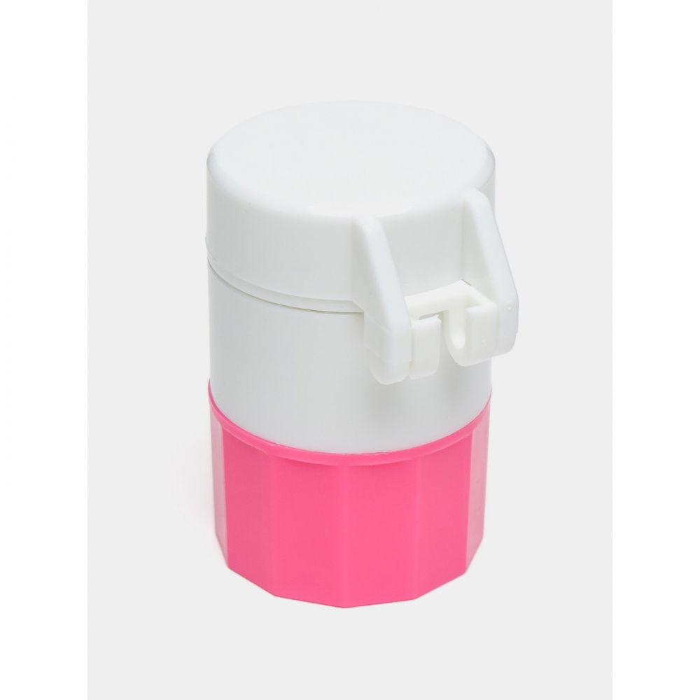 Cutie pastile multifunctionala, 4 in 1, pahar apa, taiere, sfaramare, depozitare, compact, abs cu lama din inox, alb/roz, 8.7x6.2x4.1 cm [2]