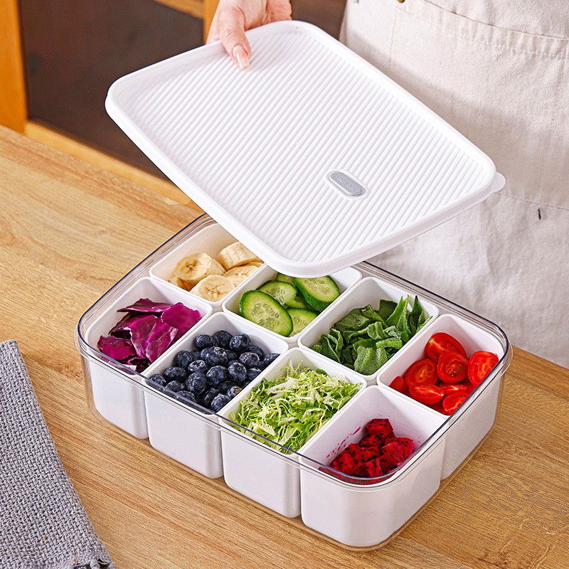 Cutie pentru depozitare alimente, 8 compartimente cu capac, material pet+pp, 29 x 20 x 9 cm, alb/transparent [11]