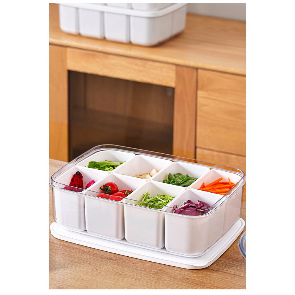 Cutie pentru depozitare alimente, 8 compartimente cu capac, material pet+pp, 29 x 20 x 9 cm, alb/transparent [8]
