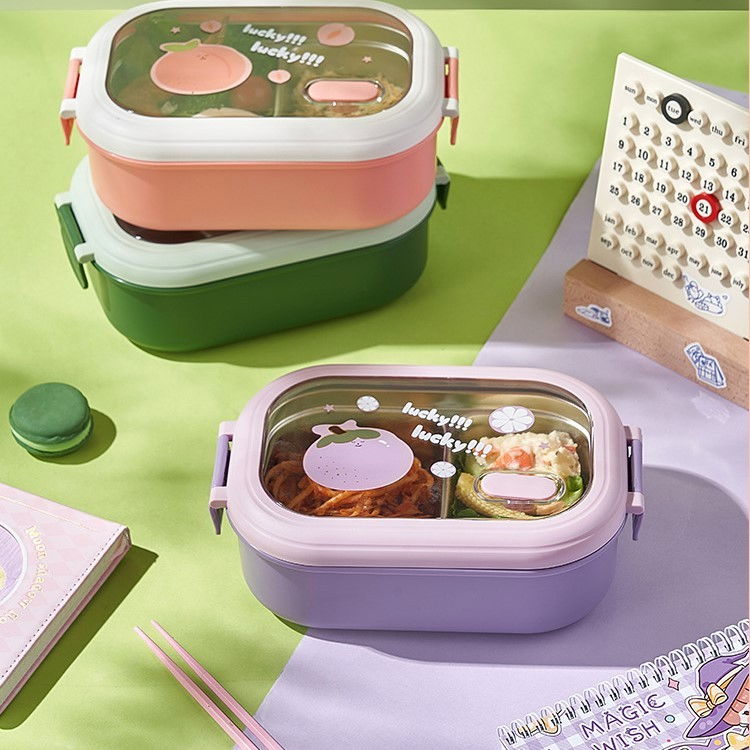 Cutie pentru pranz sau gustari, cu doua compartimente, pentru copii si adulti, etansare, pp, perfect pentru scoala si birou, 1000 ml, 22.5x14.5x8 cm, mov [11]