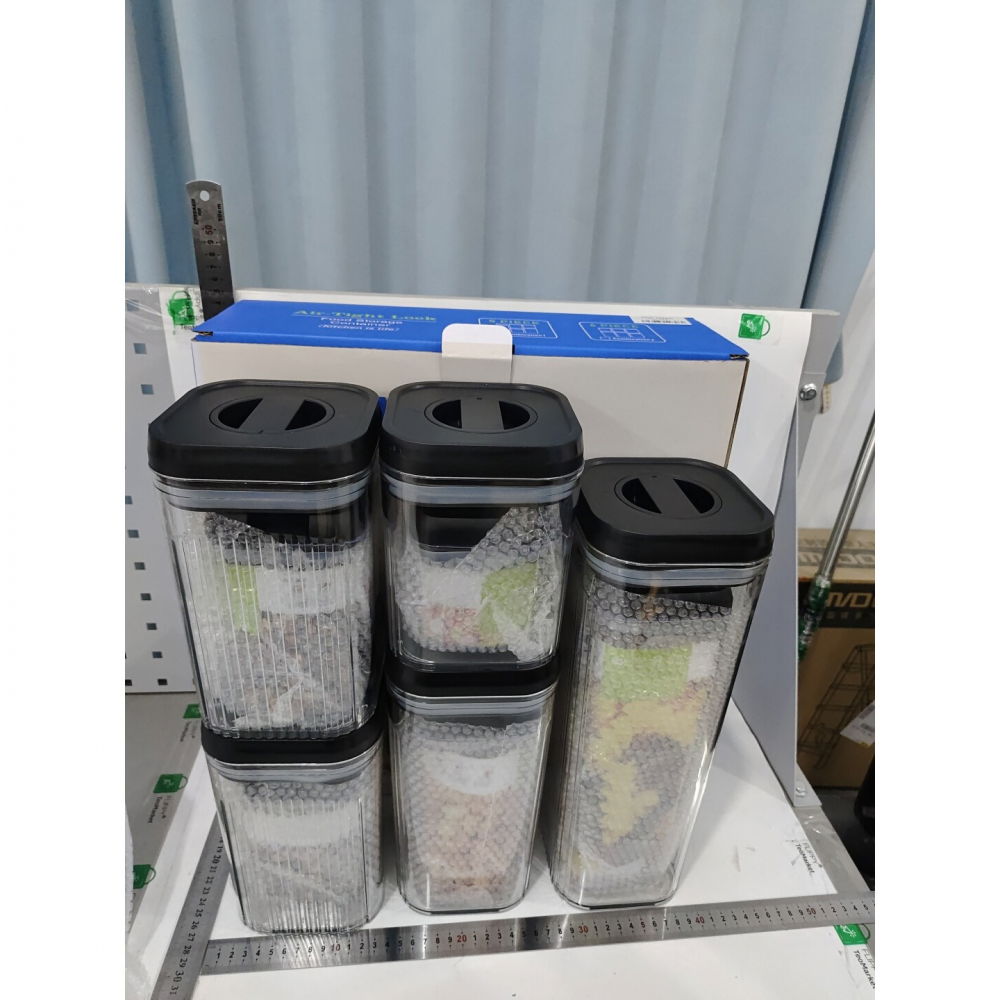 Cutii de depozitare alimente, set din 10 cutii de tip container, recipiente pentru cereale in bucatarie,  transparente cu capac negru [2]