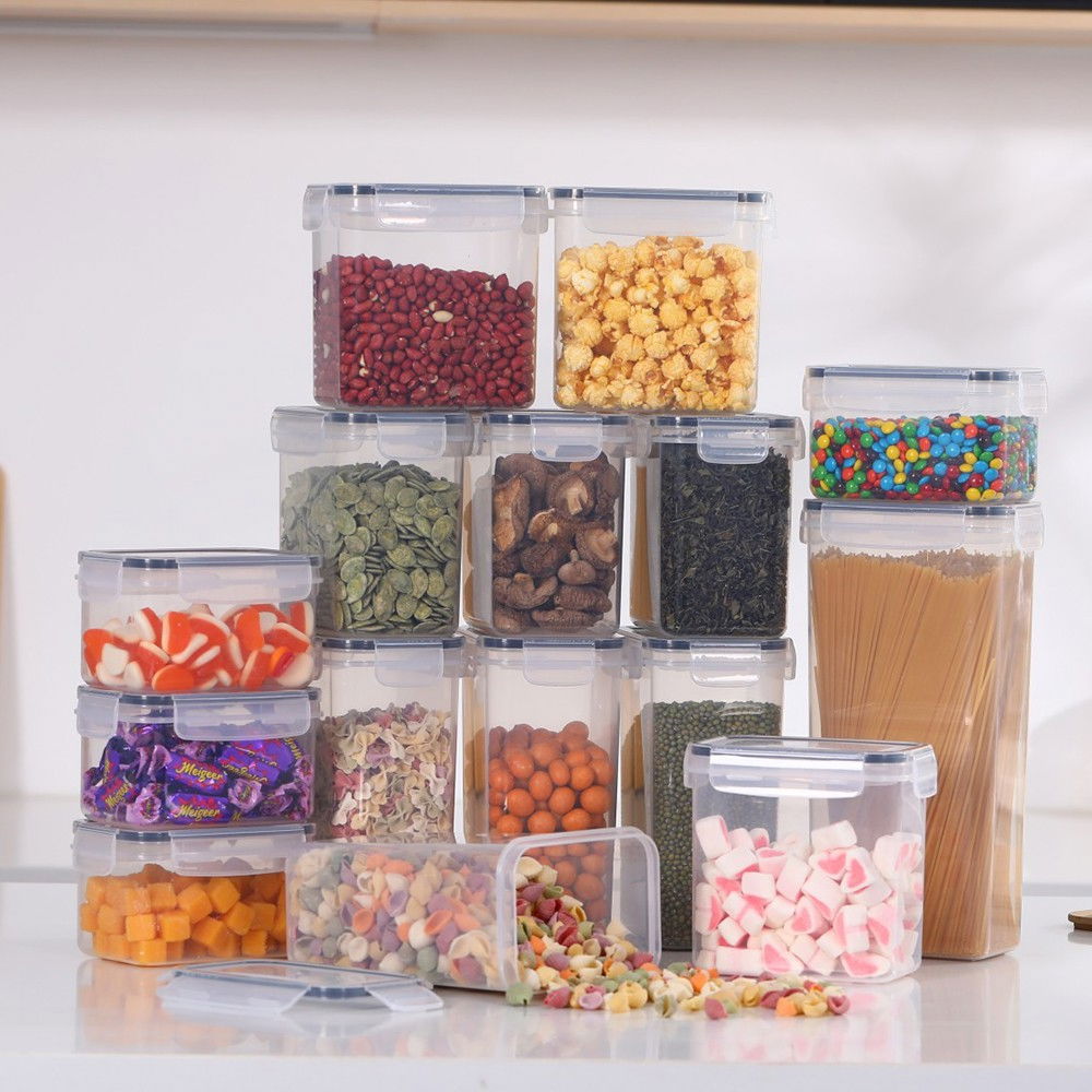 Cutii de depozitare alimente, set din 15 cutii pentru condimente, cereale, cutii pentru bucatarie, din plastic pp, cutii alimentare, diferite dimensiuni, transparente [5]