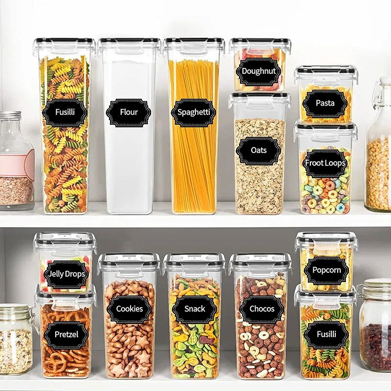 Cutii de depozitare alimente, set din 16 cutii pentru condimente, cereale, cutii pentru bucatarie, din plastic pp, cutii alimentare, diferite dimensiuni, transparente [2]