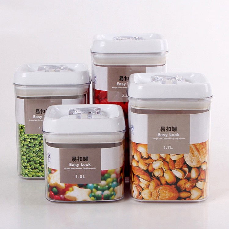 Cutii de depozitare alimente, set din 4 cutii pentru condimente in bucatarie, cutii de tip container, diferite dimensiuni, cu capac ermetic, din plastic pp, transparent [2]