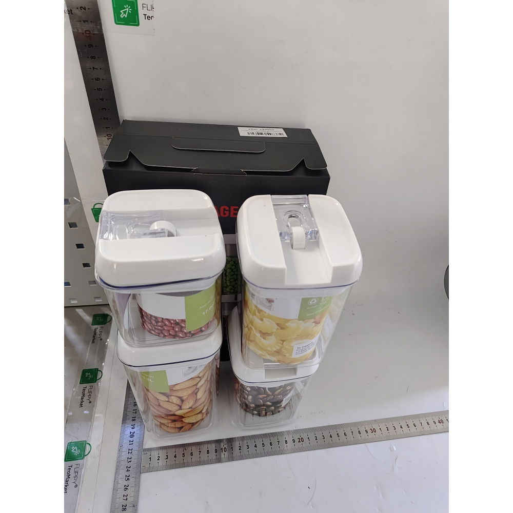 Cutii de depozitare alimente, set din 4 cutii pentru condimente in bucatarie, cutii de tip container, diferite dimensiuni, cu capac ermetic, din plastic pp, transparent [4]