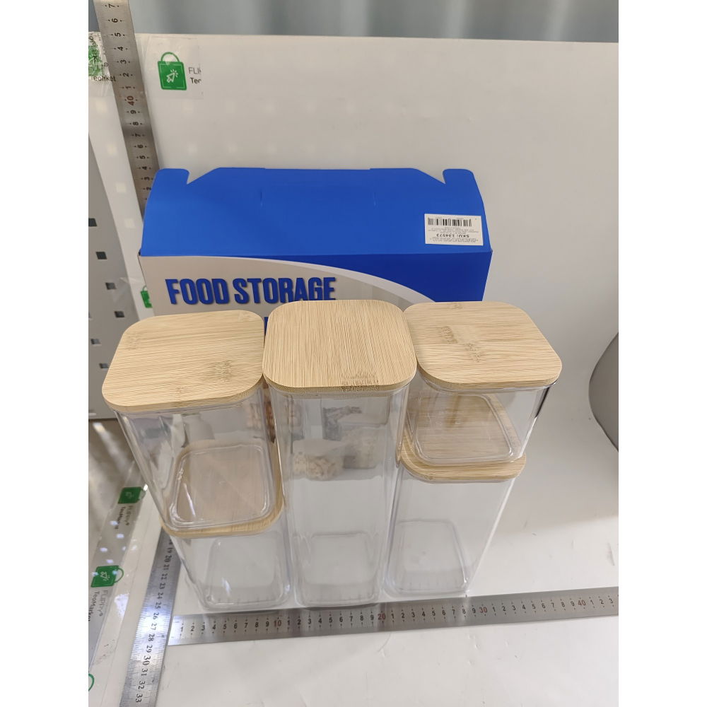 Cutii de depozitare alimente, set din 5 cutii de tip container, cutii pentru cereale, din plastic, capac din bambuc, 1pc 0.5 l. 2pc 0.8 l, 2pc 1.2 l, 1pc 1.9 l,  transparente [6]