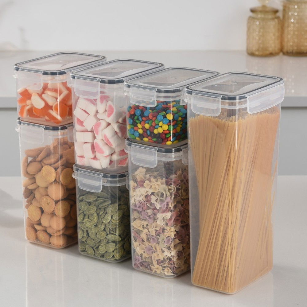 Cutii de depozitare alimente, set din 7 cutii pentru condimente, cereale, cutii pentru bucatarie, din plastic pp, cutii alimentare, diferite dimensiuni, transparente [6]