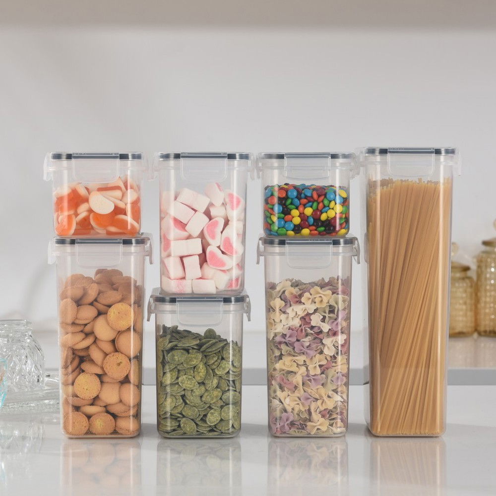 Cutii de depozitare alimente, set din 7 cutii pentru condimente, cereale, cutii pentru bucatarie, din plastic pp, cutii alimentare, diferite dimensiuni, transparente [7]