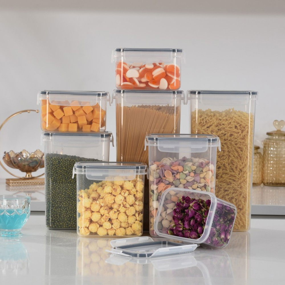 Cutii de depozitare alimente, set din 8 cutii pentru condimente, cereale, cutii pentru bucatarie, din plastic pp, cutii alimentare, diferite dimensiuni, transparente [7]