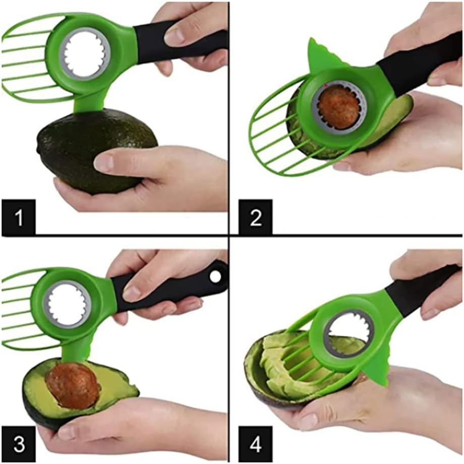 Cutit 3in1 pentru avocado, cutit, scoatere miez si feliator pulpa, din pp si otel inoxidabil, negru/verde [4]