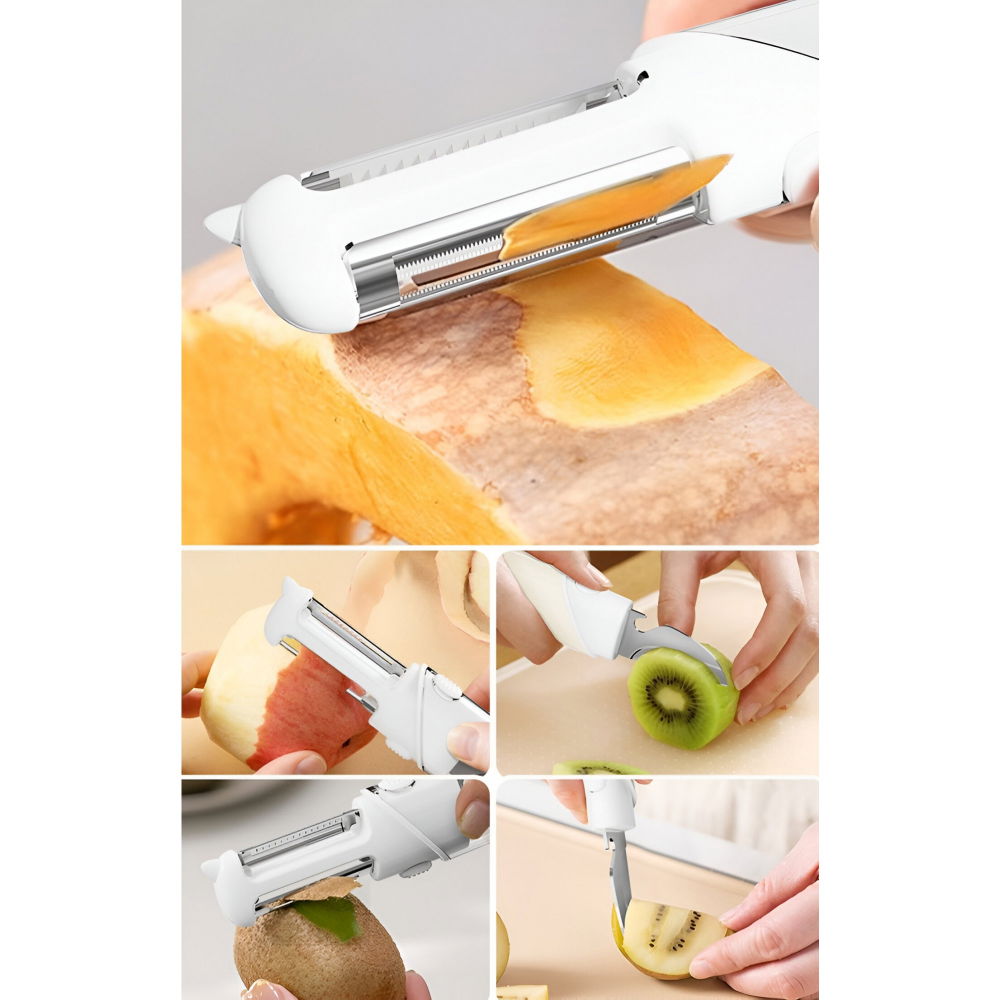 Cutit de fructe multifunctional, razatoare, curatator fructe-legume, deschizator de sticle, 18.1x3.8x2cm, alb [6]