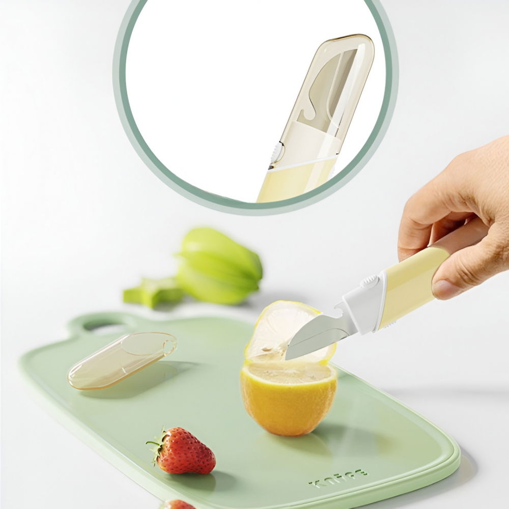 Cutit de fructe multifunctional, razatoare, curatator fructe-legume, deschizator de sticle, 18.1x3.8x2cm, galben [6]