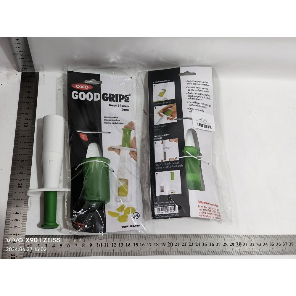 Cutit feliator pentru legume si fructe mici, feliator pentru rosii cherry, feliator pentru masline, ustensila de feliat fructe si legume, 18 x 6,5 cm, verde [6]