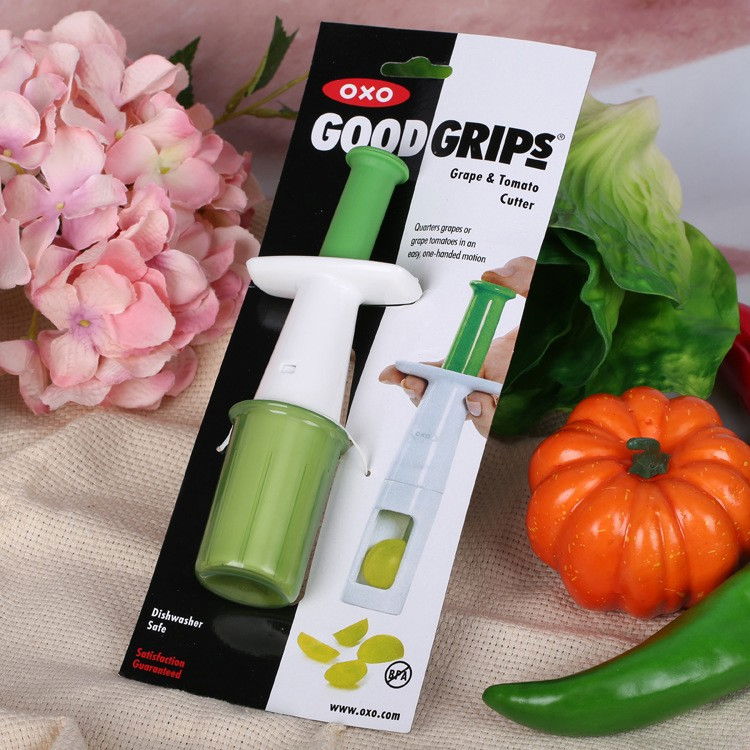 Cutit feliator pentru legume si fructe mici, feliator pentru rosii cherry, feliator pentru masline, ustensila de feliat fructe si legume, 18 x 6,5 cm, verde [5]