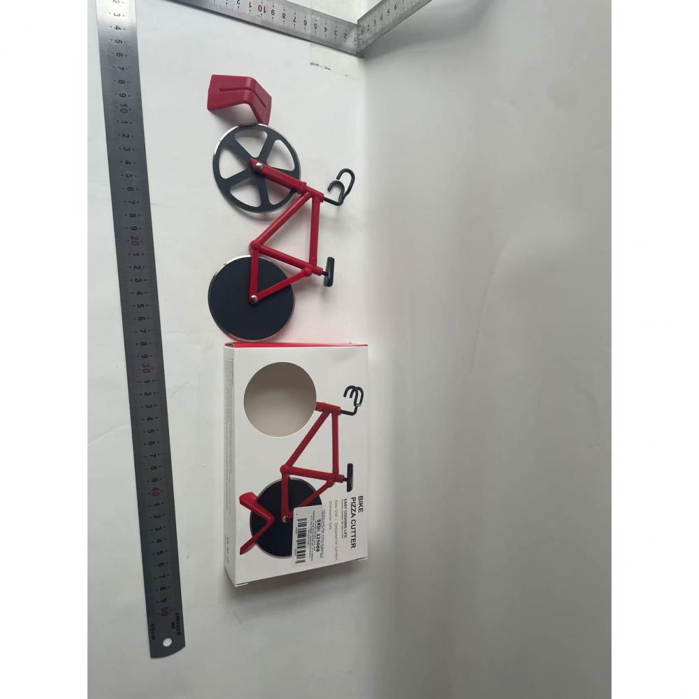Cutit pizza creativ  in forma de bicicleta, cu suport pentru cutit, 19 x 12.5 cm, otel/pp, negru [7]