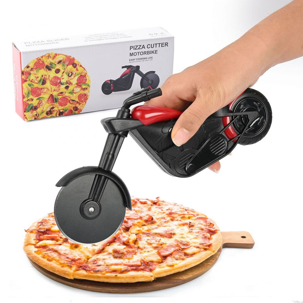 Cutit pizza creativ  in forma de bicicleta, cu suport pentru cutit, 19 x 12.5 cm, otel/pp, negru [6]
