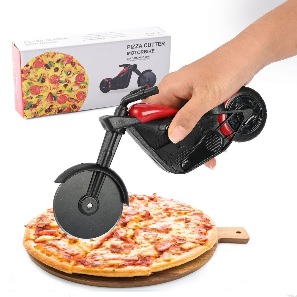 Cutit pizza creativ  in forma de motocicleta, cu suport pentru cutit, 21.5 x 9.5 cm, otel/pp, negru [6]