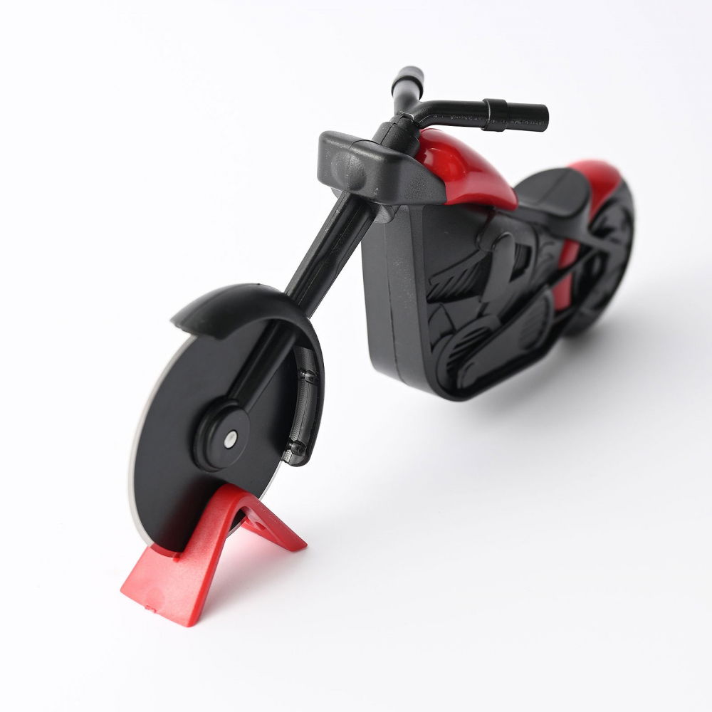 Cutit pizza creativ  in forma de motocicleta, cu suport pentru cutit, 21.5 x 9.5 cm, otel/pp, negru [3]