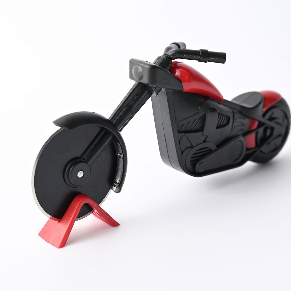 Cutit pizza creativ  in forma de motocicleta, cu suport pentru cutit, 21.5 x 9.5 cm, otel/pp, negru [5]