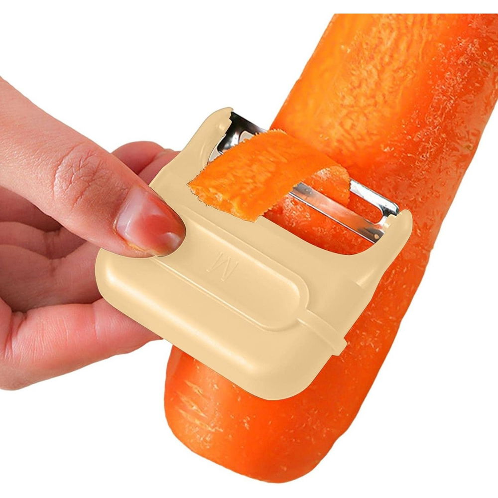 Decojitor/curatator manual de legume si fructe, portabil, cu magnet, doua lame, inox, galben, 6.7x6x1.6 cm [5]