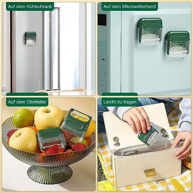 Decojitor/curatator manual de legume si fructe, portabil, cu magnet, doua lame, inox, verde, 6.7x6x1.6 cm [6]