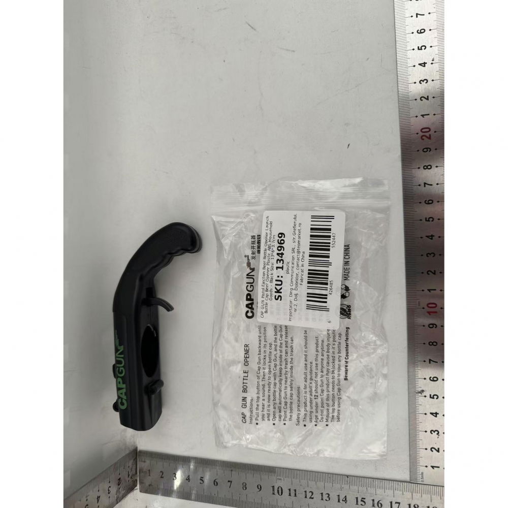 Deschizator de sticle, model pistol, plastic, abs, pentru dopuri metalice, 13 x 6 x 3.7 cm, negru [3]