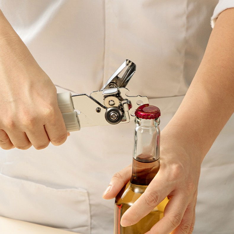 Desfacator de conserve 3 in 1, instrument pentru deschis conserve, sticle, otel inoxidabil, simplu de utilizat, maner anti alunecare, 21.5 x 4.7 cm alb [5]