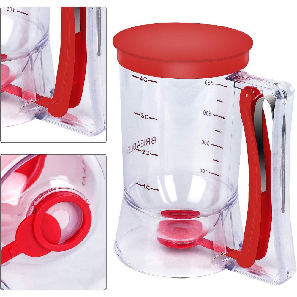 Dispenser de aluat pentru prajituri, din plastic, maner cu arc, 900 ml, 18.5 x 11 cm, rosu [2]