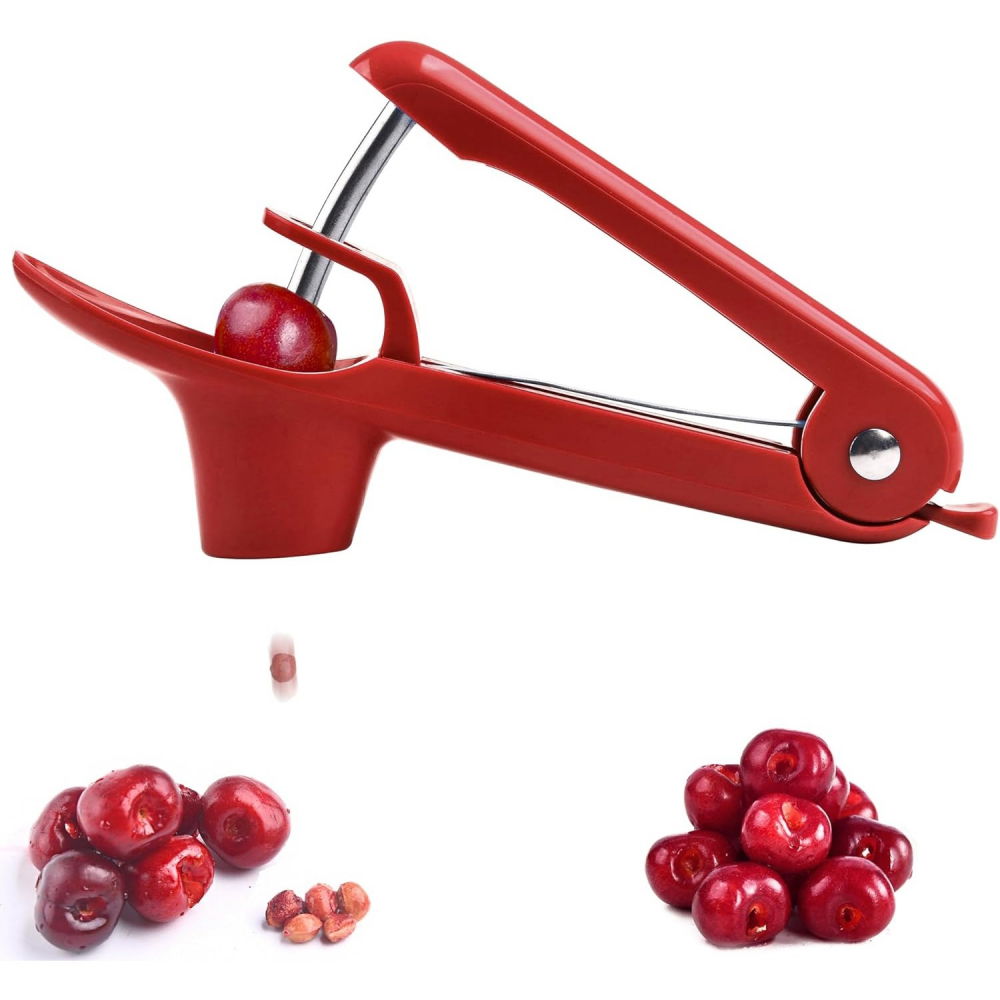 Dispozitiv de scos samburi, manual, cu 1 gaura, pentru cirese/masline, 20.5 x 3.8 x 13 cm, din abs+otel inoxidabil, cu maner, rosu [7]