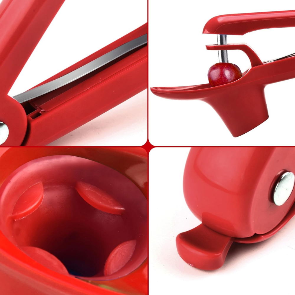 Dispozitiv de scos samburi, manual, cu 1 gaura, pentru cirese/masline, 20.5 x 3.8 x 13 cm, din abs+otel inoxidabil, cu maner, rosu [6]