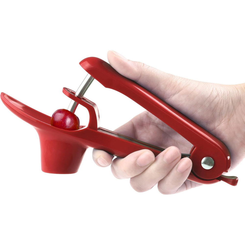 Dispozitiv de scos samburi, manual, cu 1 gaura, pentru cirese/masline, 20.5 x 3.8 x 13 cm, din abs+otel inoxidabil, cu maner, rosu [4]